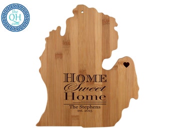 Michigan Personalized Cutting Board | Home Sweet Home Custom Housewarming or Unique Wedding Gift