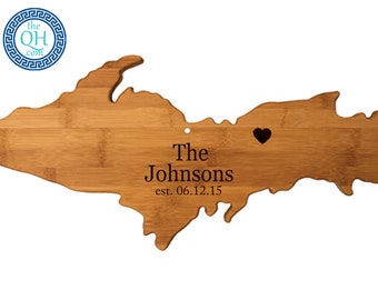 Michigan State Upper Peninsula Shaped Cutting Board Personalized Wedding Housewarming New Home Moving Hostess Closing Unique Gift