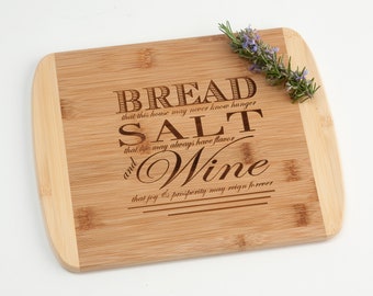 Bread Salt Wine 8.5x11 Engraved Wood Cutting Board w/Quote from It's a Wonderful Life for Housewarming Gift Basket Realtor Closing Gift Idea