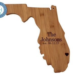 Florida State Shaped Cutting Board Personalized Wedding Moving Hostess Host New Home Closing Unique Gift