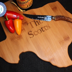 Texas Personalized Cutting Board State Shaped for Wedding Hostess Host Moving House Housewarming Appreciation Realtor Closing Gift Idea