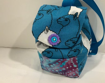 Doll Backpack: LLama pattern with a faux button child friendl  closure