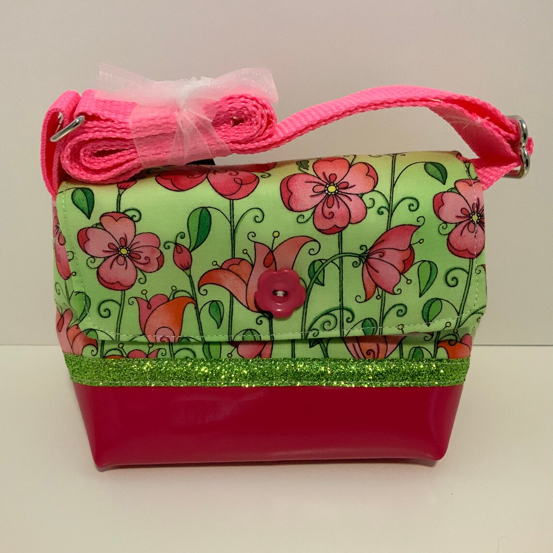 C340 Wee Bag fun pink flower print tiny shoulder purse with Etsy