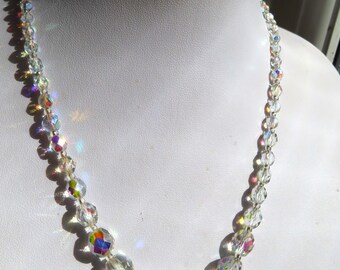 Collier Vintage 2 Rangs - Perles Cristal Aurora Borealis Et Vertes - Style Années 50 - Bon état