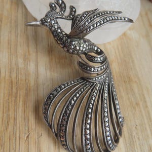 Silver &#39;935&#39; Marcasite Statement Bird of Paradise Brooch - stunning