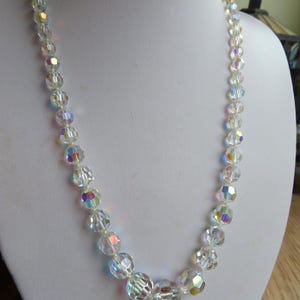 1950's Aurora Borealis Rainbow coated glass faceted long strand necklace 21"