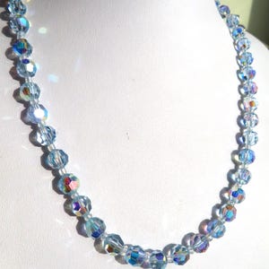 1950&#39;s Vintage Pale Blue Aurora Borealis Glass Bead Necklace