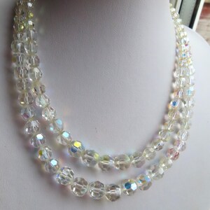 1950s Vintage Aurora Borealis Glass 2 strand necklace with diamante fastener