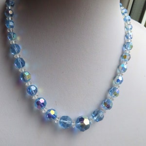 1950's Vintage  Blue Aurora Borealis Glass Bead Necklace