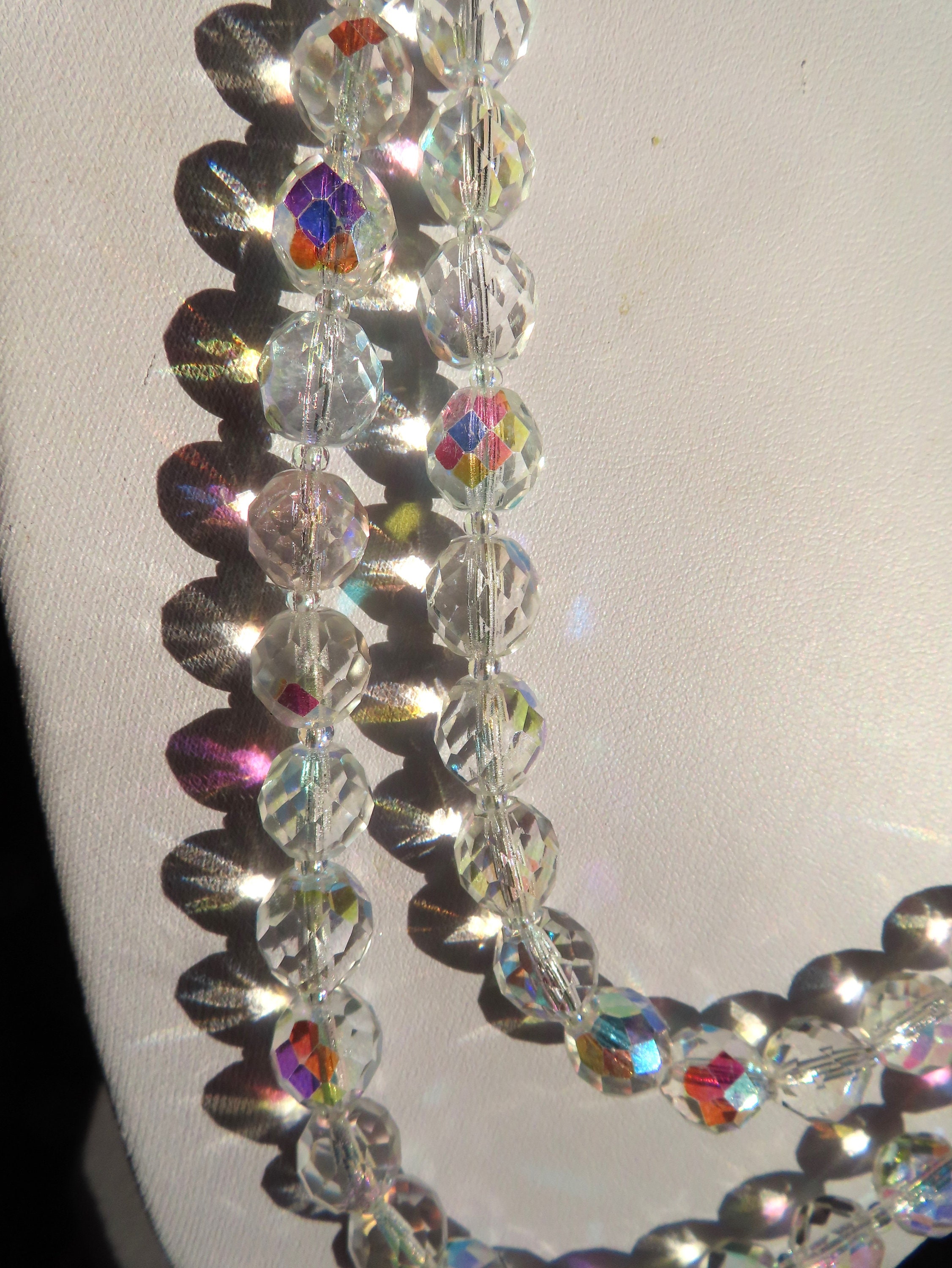 Collier Vintage Japan 2 Rangs Perles Plastique Iridisé Aurora Borealis - Années 50/60