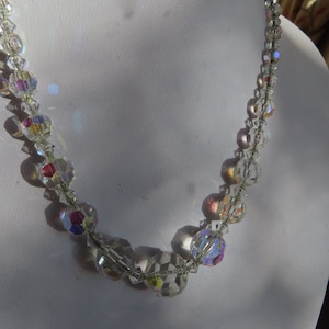 Vintage Single Strand Aurora Borealis Rainbow coated glass bead necklace - sparkly
