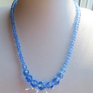 1950&#39;s Vintage  Blue Aurora Borealis Glass Bead Necklace