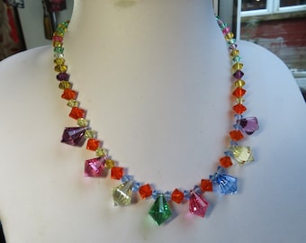 Art Deco Multi Coloured Dropper Glass necklace - stunning