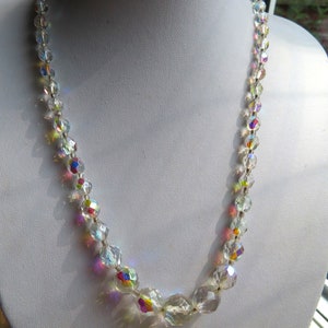 1950's Aurora Borealis glass bead single strand necklace
