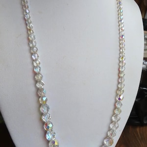 1950's Aurora Borealis Rainbow coated glass faceted long strand necklace 25"