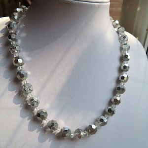1950s Vintage Silver Aurora Borealis  Glass Bead Necklace