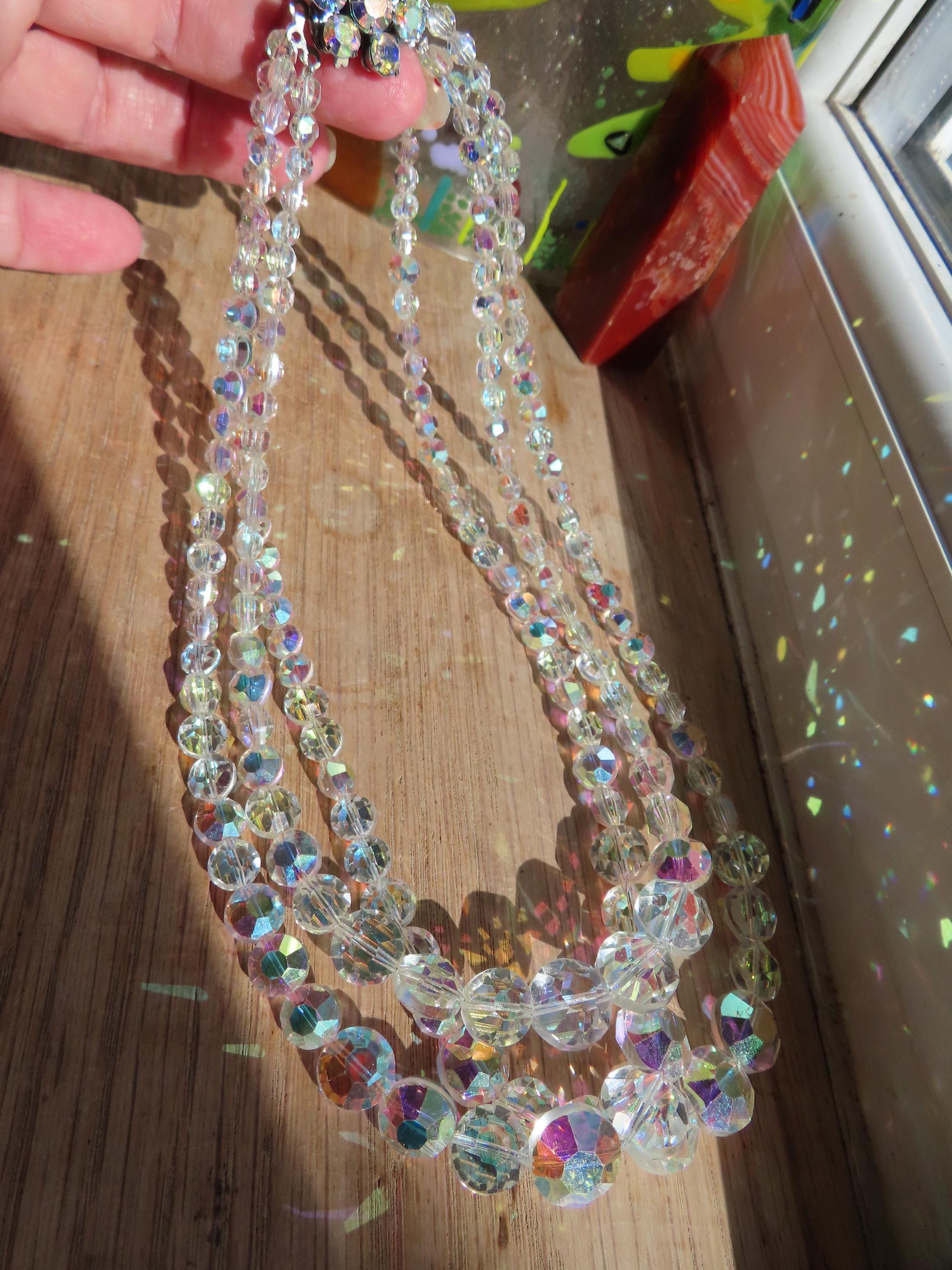 1950's Vintage Aurora Borealis Glass Bead 3 Row Necklace - Etsy