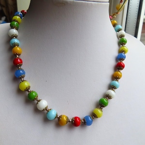 Vintage Czech Glass Harlequin Multi Coloured Beaded Necklace
