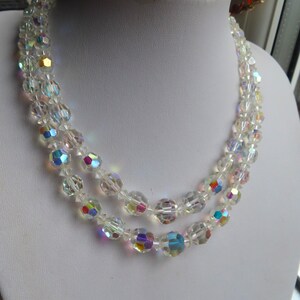 1950s Vintage Aurora Borealis Glass bead 2 strand Necklace