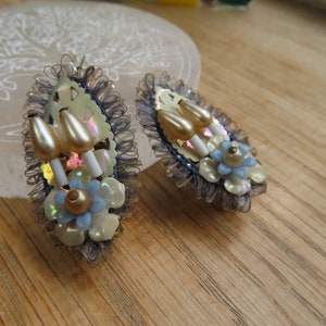 1940/50&#39;s Sequin & Tinsel Candle Clip on Earrings - Rare