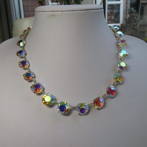Vintage 1950s Bezel Set Faceted Aurora Borealis Glass  Necklace