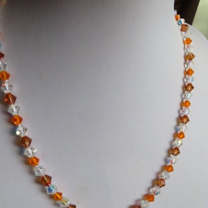 Vintage Aurora Borealis Aurora Borealis Glass Orange, pale beige & clear necklace