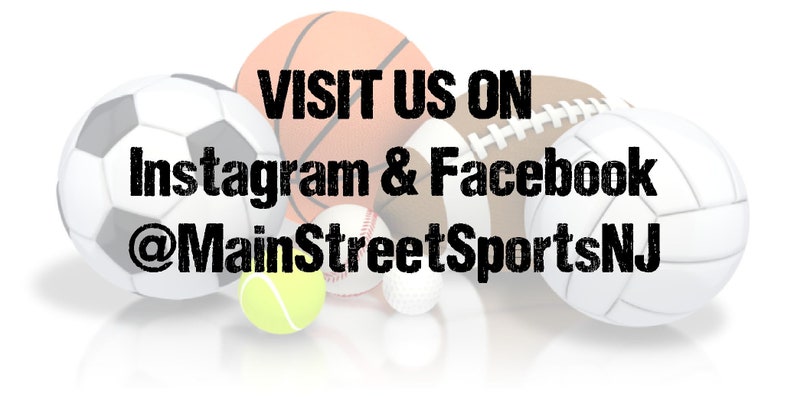 Puede incluir: Imagen con varios balones deportivos: f&uacute;tbol, baloncesto, f&uacute;tbol americano, voleibol, b&eacute;isbol, pelota de golf y tenis. Texto: "VIS&Iacute;TANOS EN Instagram & Facebook @MainStreetSportsNJ."