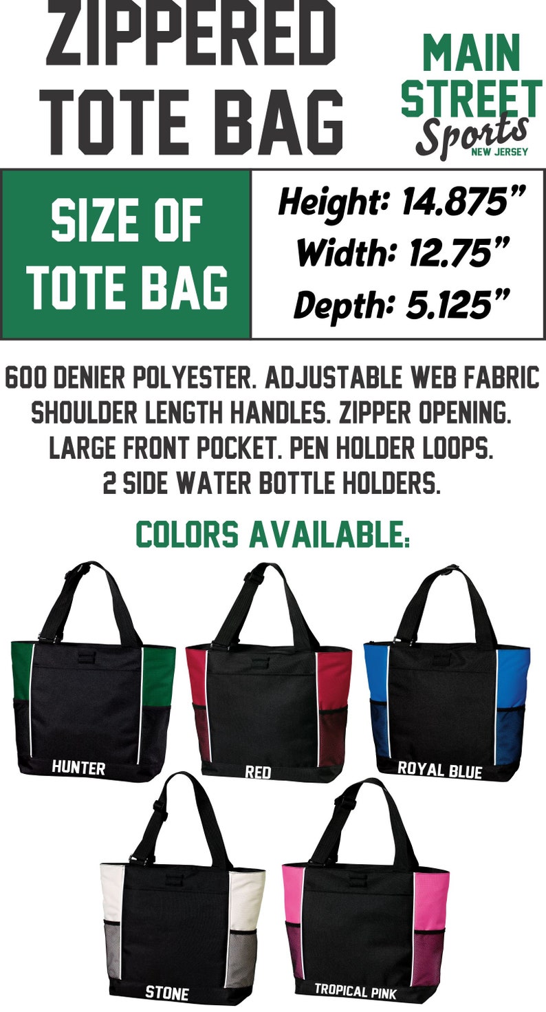 Puede incluir: Bolso tote negro con cremallera y m&uacute;ltiples opciones de color: Hunter (verde), Rojo, Azul Real, Stone y Rosa Tropical. Incluye asas ajustables, un bolsillo frontal grande y presillas para bol&iacute;grafos. Dimensiones: 37,8 cm de alto, 32,4 cm de ancho y 13 cm de profundidad.