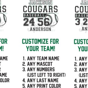 Puede incluir: Dise&ntilde;o de camiseta de b&eacute;isbol con el texto "Jackson Cougars", un gr&aacute;fico de b&eacute;isbol y el n&uacute;mero 24. Tambi&eacute;n se incluye el texto "&iexcl;Personaliza para tu equipo!", junto con opciones de personalizaci&oacute;n.