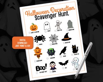 Halloween Scavenger Hunt, Printable Halloween Decorations Scavenger Hunt, Printable Halloween Game, Halloween Activity