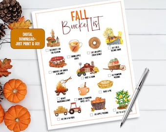 Printable Fall Bucket List, Autumn Bucket List, Fall Bucket List, Fall Printable, Fall To Do List, Fall Activities, Digital Download