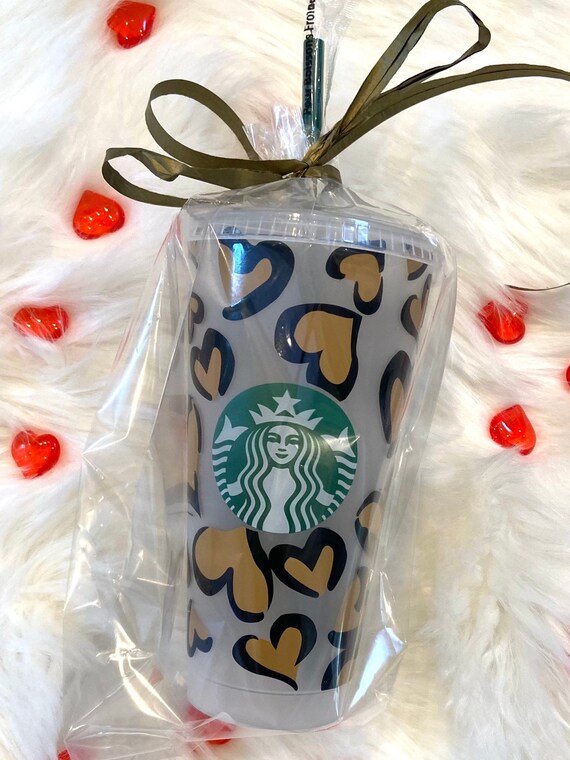 Cheetah Hearts Starbucks cold cup