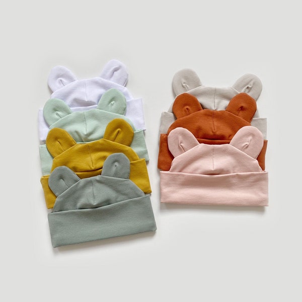 Choice of plain colour bear hat, handmade cute bear ear soft and stretchy jersey fabric, unisex, baby hat, newborn baby gift
