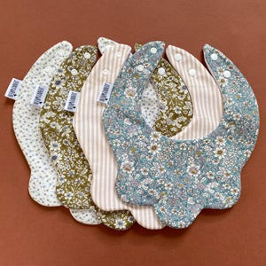 Choice of scallop bib, handmade comfy baby collar dribble bib, green blues, baby girl, gift, scalloped bib, floral fabric, special occasion