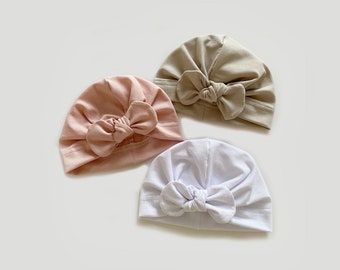 Choice of plain colour turban, handmade cute soft and stretchy jersey fabric, baby girl bow turban, newborn baby gift, coming home outfit