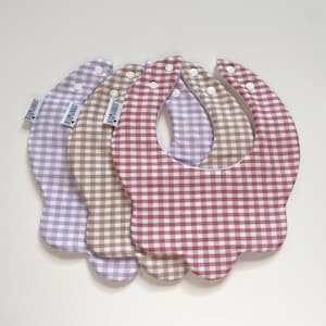 Choice of gingham scallop bibs, handmade comfy baby collar dribble bib, baby girl, gift, scalloped bib, floral fabric, special occasion