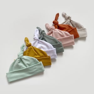Choice of plain colour knot hat, handmade cute soft and stretchy jersey fabric, unisex, baby hat, newborn baby gift, coming home outfit