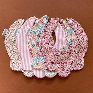 Choice of scallop bib, handmade comfy baby collar dribble bib, baby girl, gift, scalloped bib, floral stripe fabric, special occasion