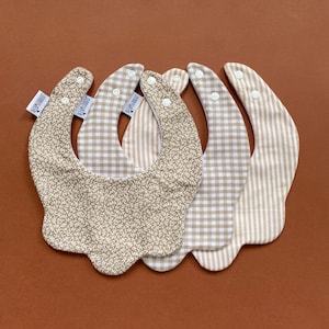 Choice of beige scallop bib, handmade comfy baby collar dribble bib, baby girl, gift, scalloped bib, floral fabric, special occasion