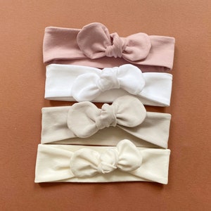 Choice of top knot headband, handmade twinning matching headwrap soft jersey baby toddler topknot bow image 3