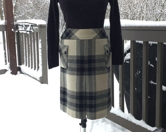 Talbots Sz 6 Plaid Skirt Straight Zipper back, Pleat Front,Wool Lined women