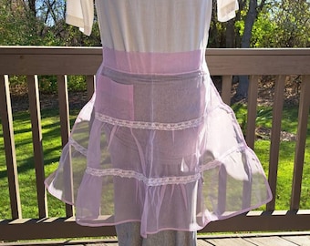 Vintage 1950s LAVENDAR Half Apron Hostess Cocktail Sheer with Lace and Ties Women