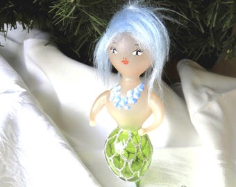 Vintage Ornament De Carlini Italian Art Glass Pink Mermaid Christmas Collectible