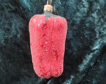 VTG Red Bell Pepper Christmas Ornament Mercury Blown Glass frosty finish Czech Republic