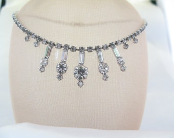 Vintage rhinestone necklace, clear crystal choker, elegant for wedding bride, bridal or promVintage Jewelry