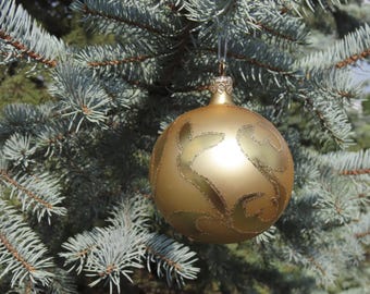 Ornament Vintage Glass Christmas 3 1/2" Marked POLAND gold base color and glitter