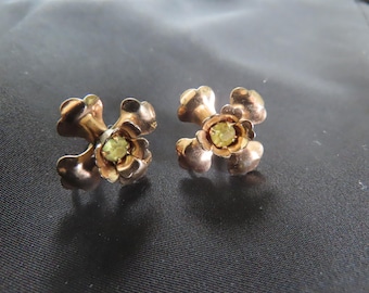 Vintage Sterling Vermeil Floral Earrings with Citrine Stones (1940s)