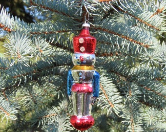 Vintage Glass Nutcracker Ornament, Toy Soldier, West Germany
