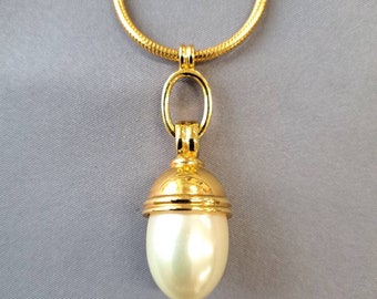 Liz Claiborne Vintage Faux Pearl Necklace, Goldtone Chain 32"