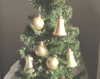 Vintage Lot 9 Gold Germany Christmas Bell and Ball Ornaments 3" Marked GERMANY